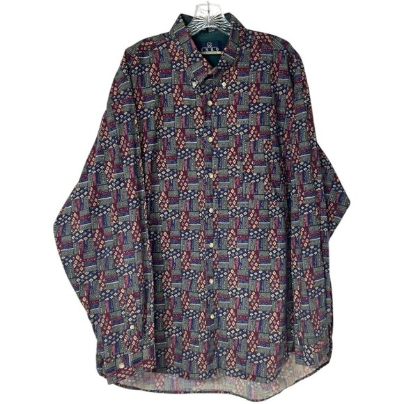 Vintage ENRO Traditions  Long Sleeve Geometric‎ Print Button-Up Shirt Size 2XLT - Picture 1 of 6